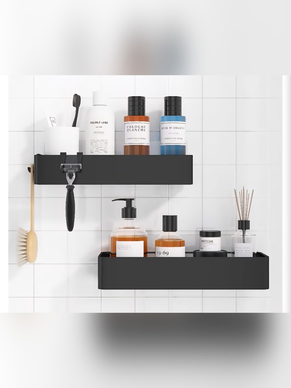 Kitsure Shower Caddy 2-Pack X Large Black Metal Rustproof Adhesive Shelves
